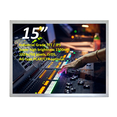 Zonnestral leesbaar 15 inch Industrial TFT Display 1000 Nits LVDS 1024x768 Pixel
