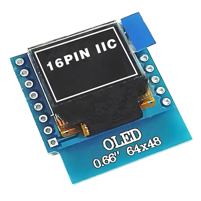 0.66 inch IIC OLED Display 16 pin met 64x48 pixels, witte/blauwe lettertypen Ultra-low power OLED Display